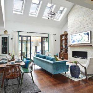 Installed Velux residential venting skylights in livingroom